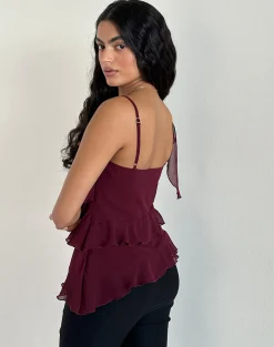 Motel Rocks Strappy Tops | Going Out Tops-Irani Top in Ruby Wine RubyWine