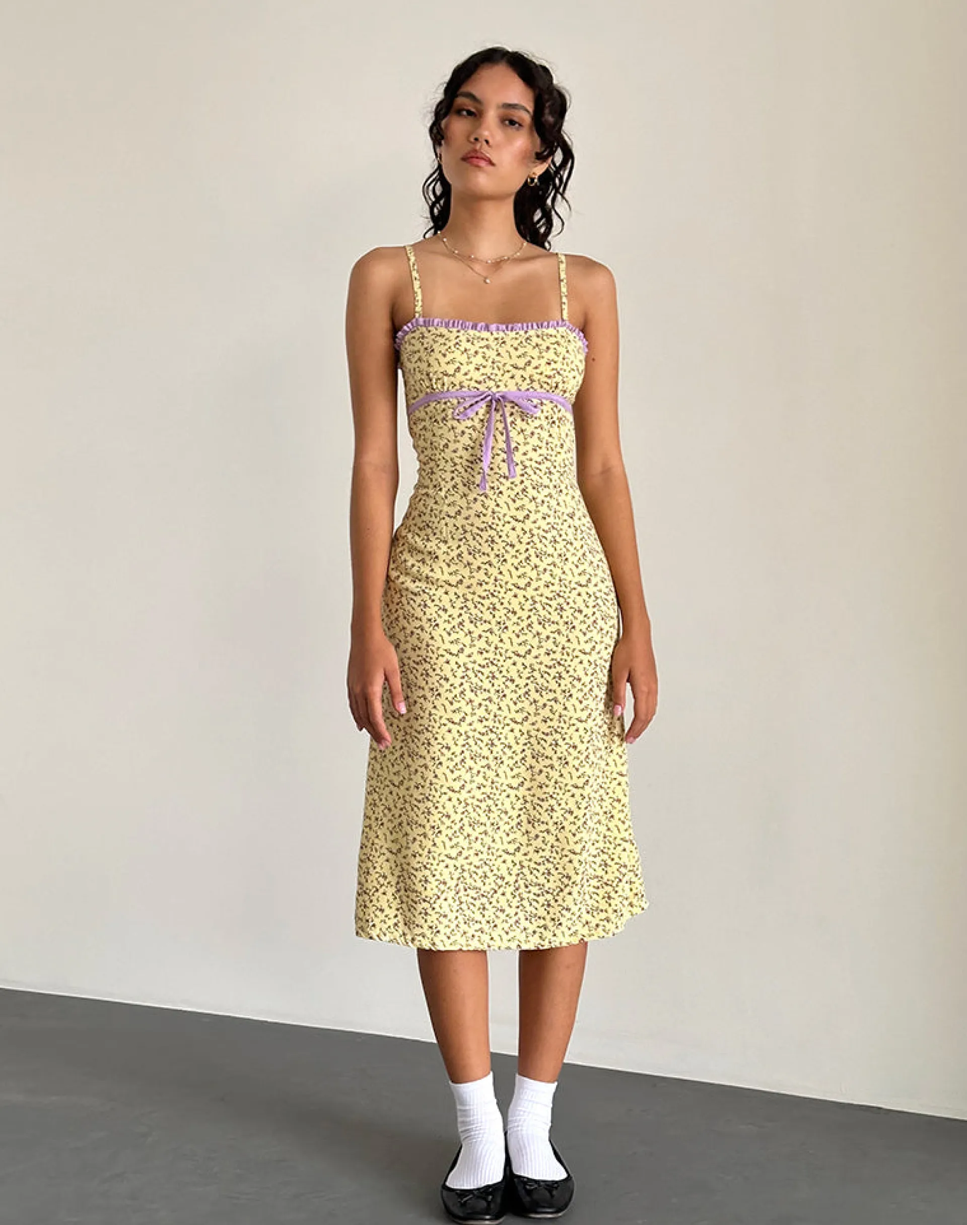 Motel Rocks Printed Dresses | Midi Dresses-Isaure Midi Dress in Flowing Flower Yellow