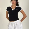 Motel Rocks Basics | Basic Tops-Isda Top in Black with White Binding and M Embroidery BlackwithWhiteBindingandMEmbroidery