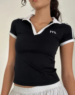 Motel Rocks Basics | Basic Tops-Isda Top in Black with White Binding and M Embroidery BlackwithWhiteBindingandMEmbroidery