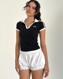 Motel Rocks Basics | Basic Tops-Isda Top in Black with White Binding and M Embroidery BlackwithWhiteBindingandMEmbroidery