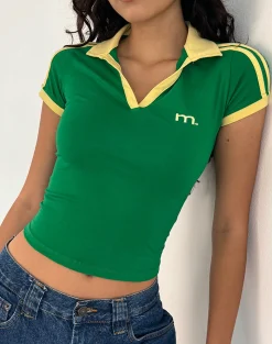 Motel Rocks Tees-Isda Top in Bush Green with Lemonade Binding BushGreenwithLemonadeBinding