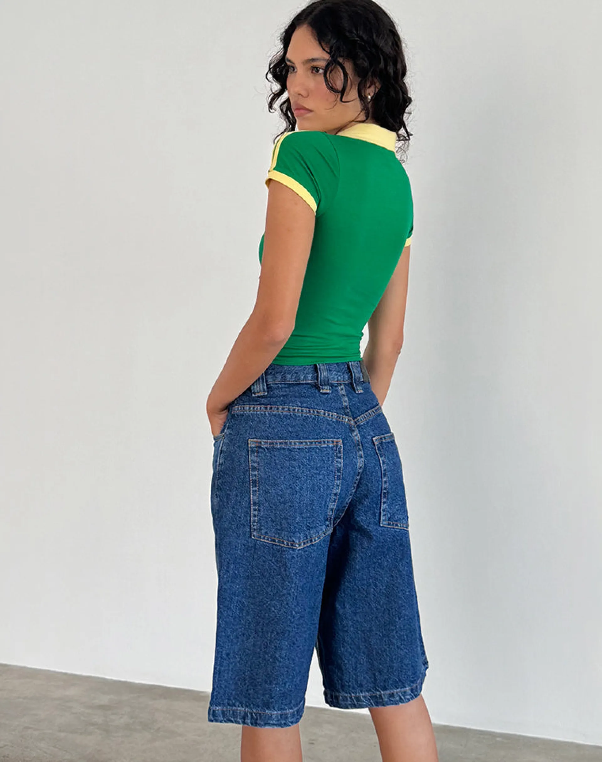 Motel Rocks Tees-Isda Top in Bush Green with Lemonade Binding BushGreenwithLemonadeBinding