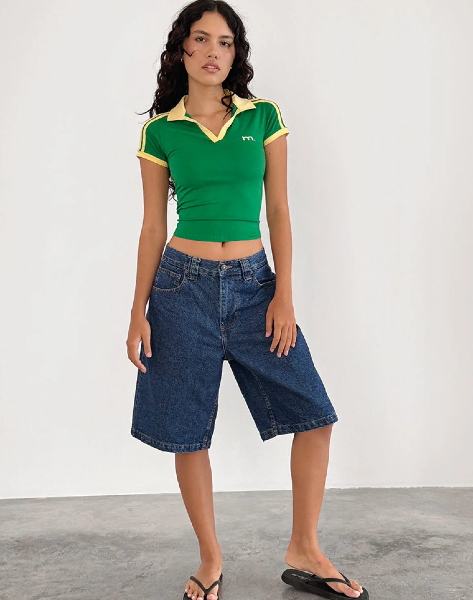 Motel Rocks Tees-Isda Top in Bush Green with Lemonade Binding BushGreenwithLemonadeBinding
