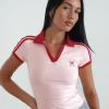 Motel Rocks Basic Tops-Isda Top in Girlie Pink with Red Bow Emb GirliePinkwithRedBowEmb