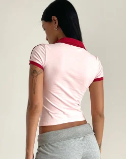 Motel Rocks Basic Tops-Isda Top in Girlie Pink with Red Bow Emb GirliePinkwithRedBowEmb