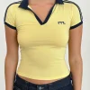 Motel Rocks Tees-Isda Top in Lemonade with Navy Binding and M Emb LemonadewithNavyBindingandMEmb