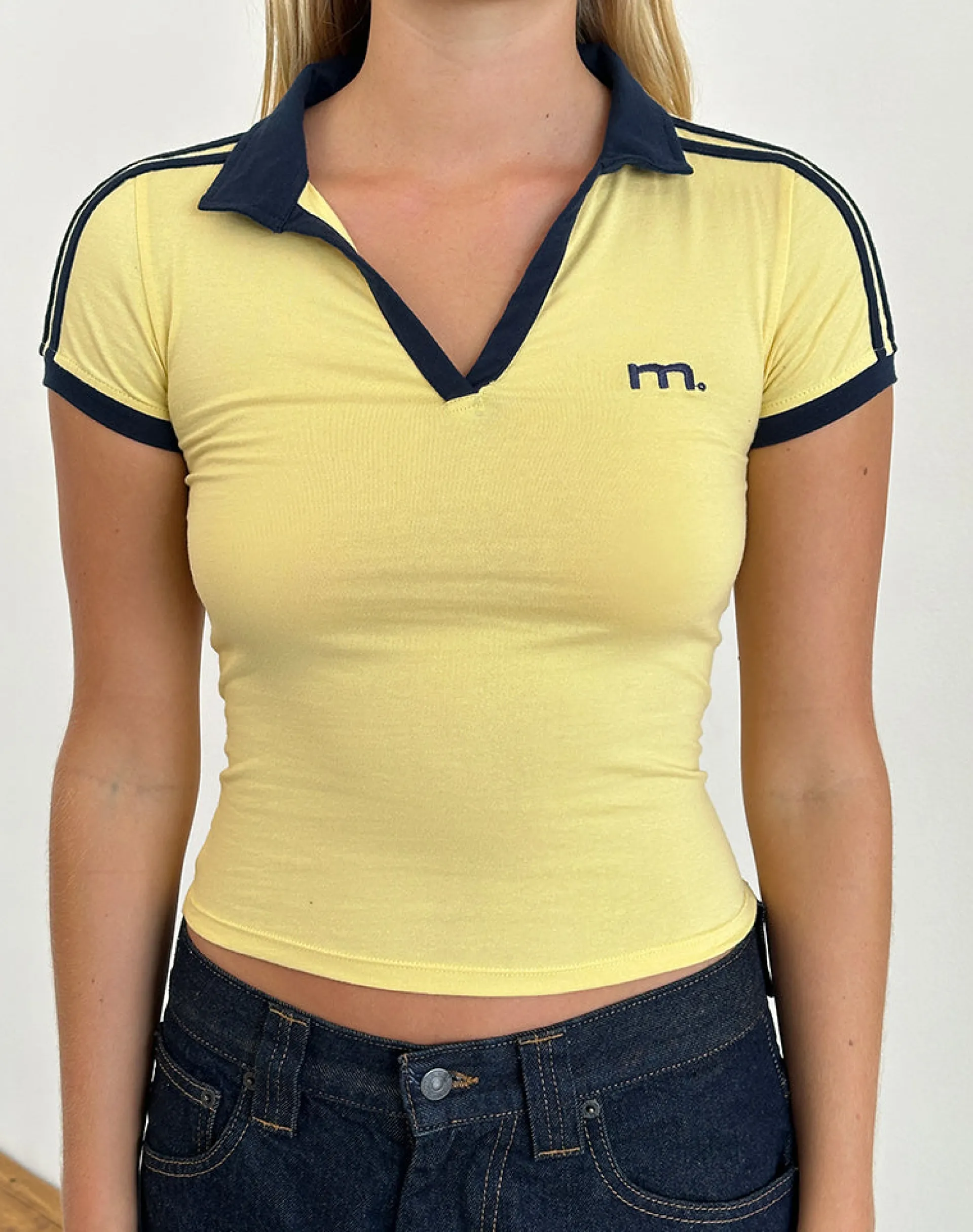 Motel Rocks Tees-Isda Top in Lemonade with Navy Binding and M Emb LemonadewithNavyBindingandMEmb