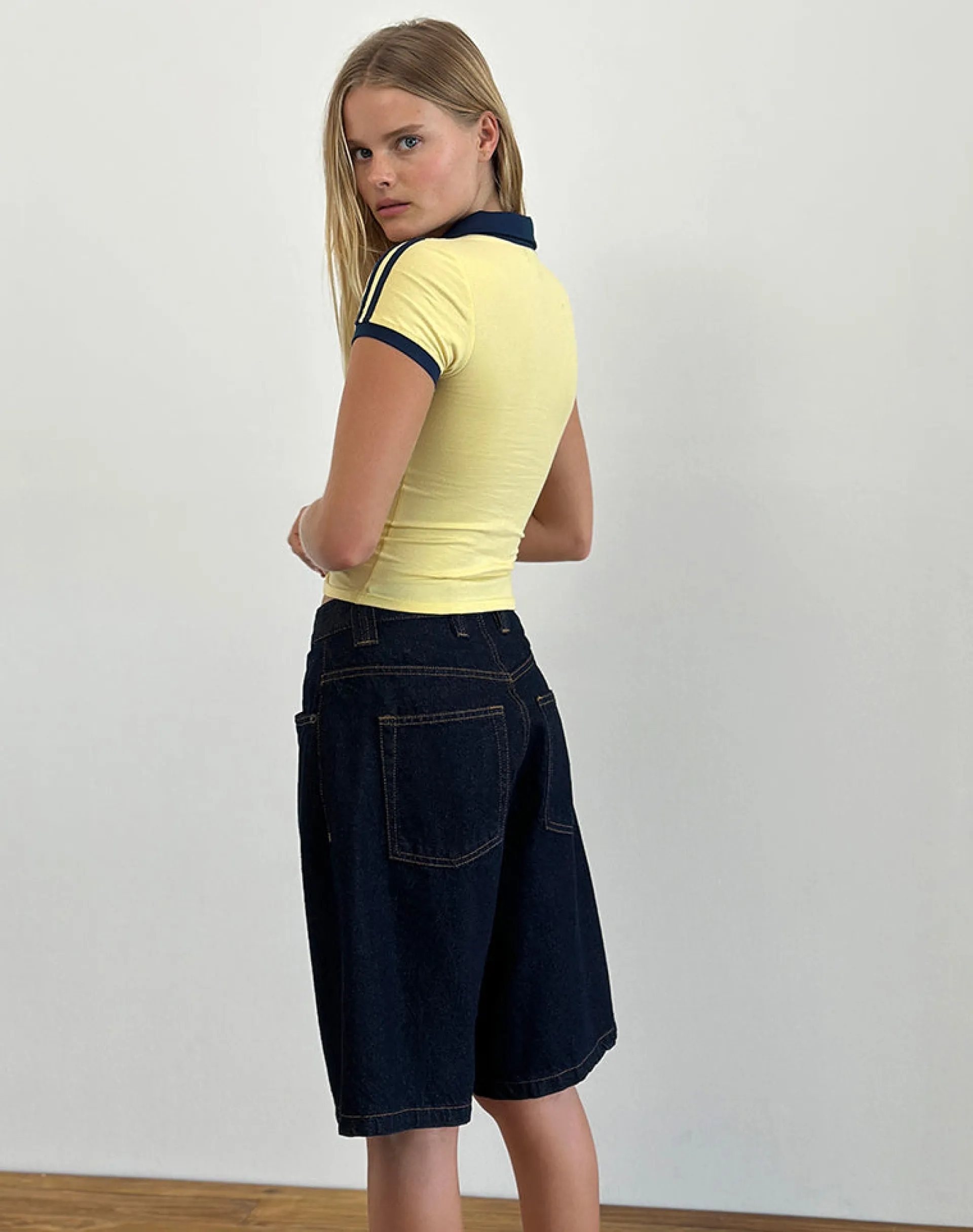 Motel Rocks Tees-Isda Top in Lemonade with Navy Binding and M Emb LemonadewithNavyBindingandMEmb