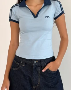 Motel Rocks Tees-Isda Top in Nantucket Blue with Navy Binding and M Embroidery NantucketBluewithNavyBindingandMEmbroidery