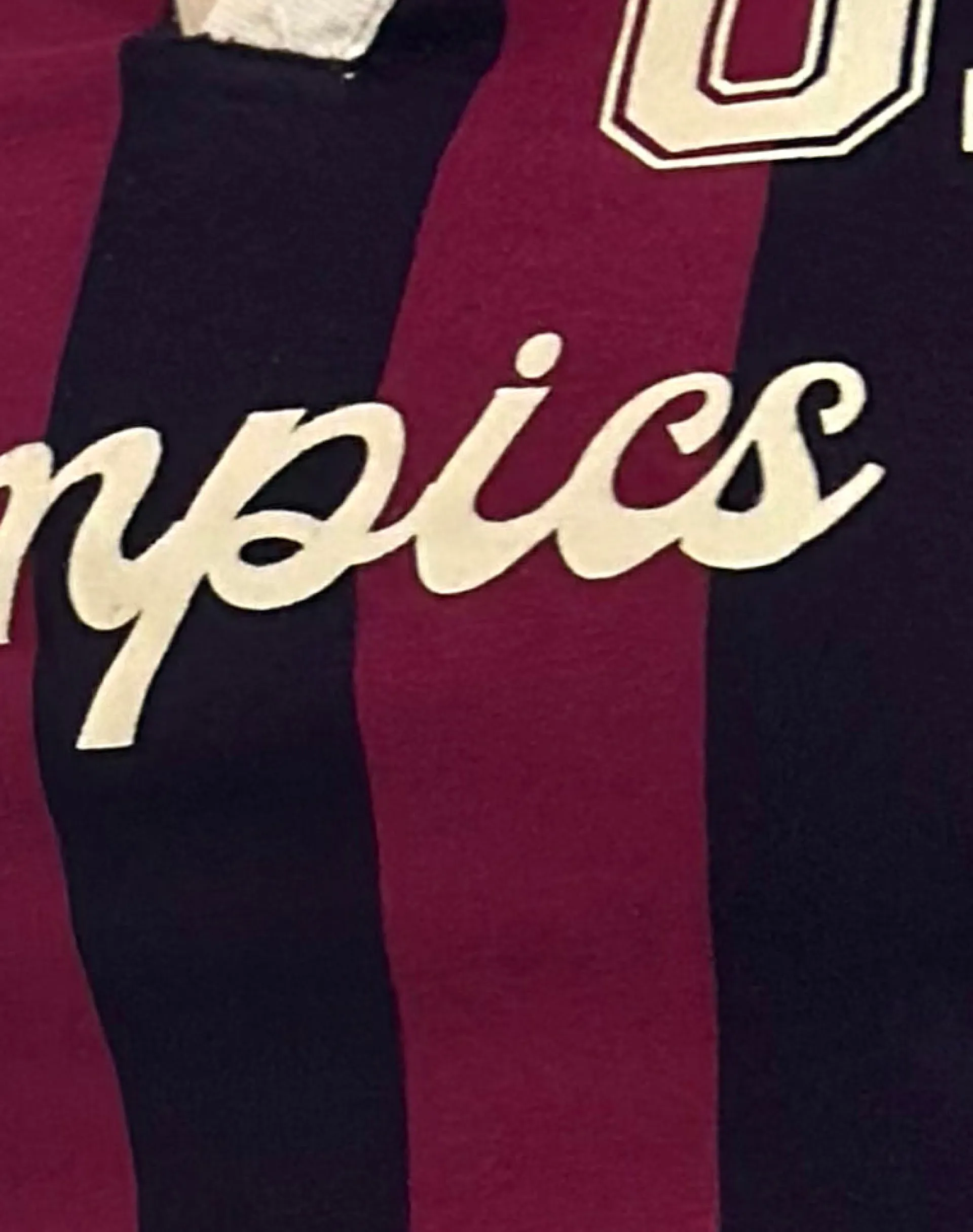 Motel Rocks Printed Tops | Tees-Isda Top in Plum, Navy and Stone Stripe with Olympics Slogan PlumNavyandStoneStripewithOlympicsSlogan