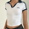Motel Rocks Basics | Basic Tops-Isda Top in White with Navy Binding and M Embroidery WhitewithNavyBindingandMEmbroidery