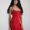 Motel Rocks Bodycon Dresses | Mini Dresses-Ismene Mini Dress in Unlined Lace Red
