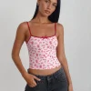 Motel Rocks Printed Tops | Strappy Tops-Isna Cami Top in Girlie Print with Red Binding GirliePrintwithRedBinding