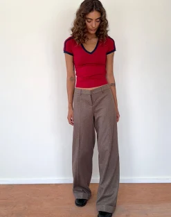 Motel Rocks Basics | Basic Tops-Izolde Baby Tee in Adrenalin Red with Navy Binding and M Embroidery AdrenalinRedwithNavyBindingandMEmbroidery