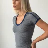Motel Rocks Tees-Izolde Baby Tee in Grey Navy Sporty Micro Spot GreyNavySportyMicroSpot