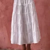 Motel Rocks Midi Skirts-Izumi Tiered Midi Skirt in Poplin White PoplinWhite
