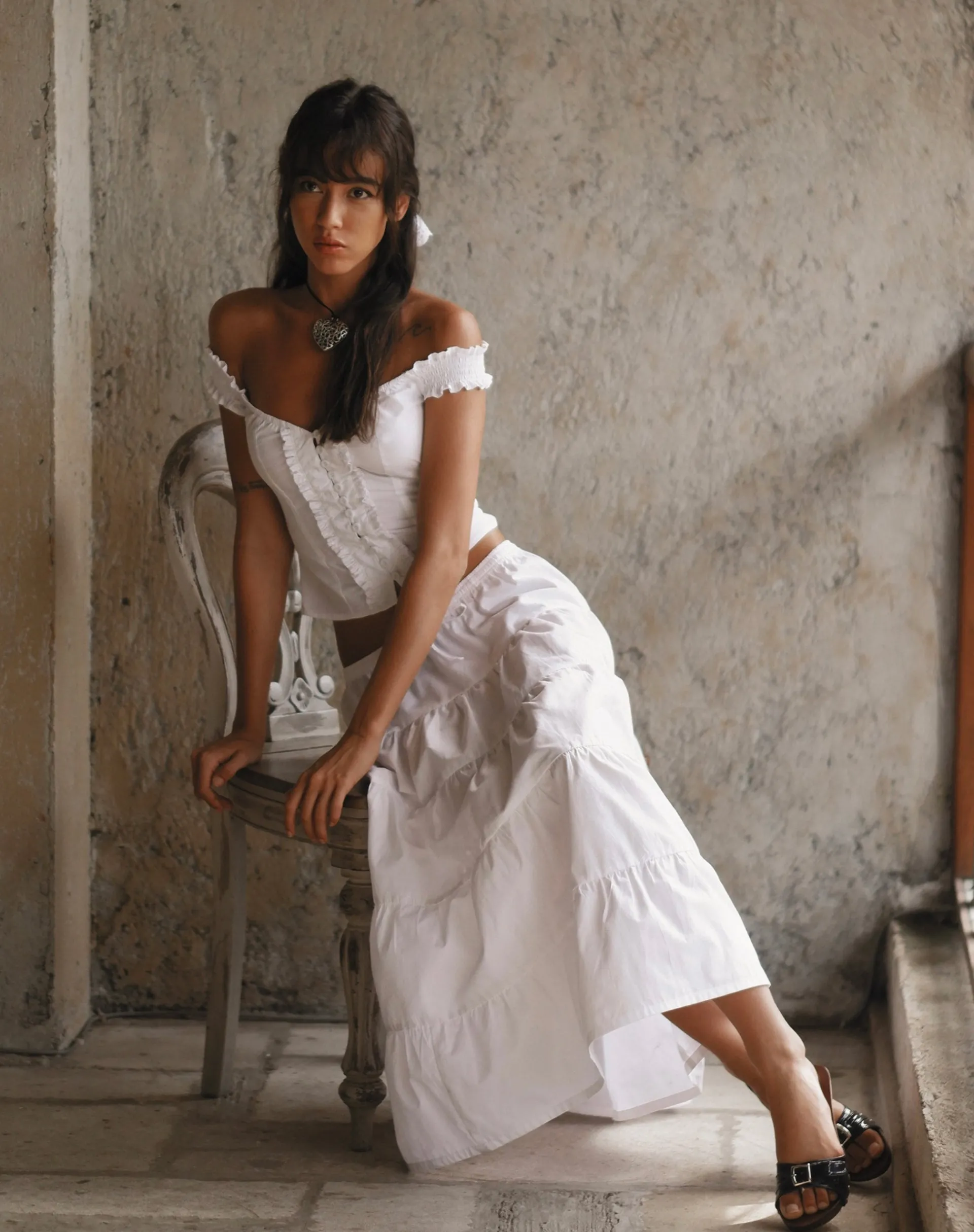 Motel Rocks Midi Skirts-Izumi Tiered Midi Skirt in Poplin White PoplinWhite