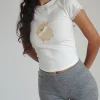 Motel Rocks Basics | Basic Tops-Izzy Baby Tee in Off White with Rabbit Print OffWhitewithRabbitPrint