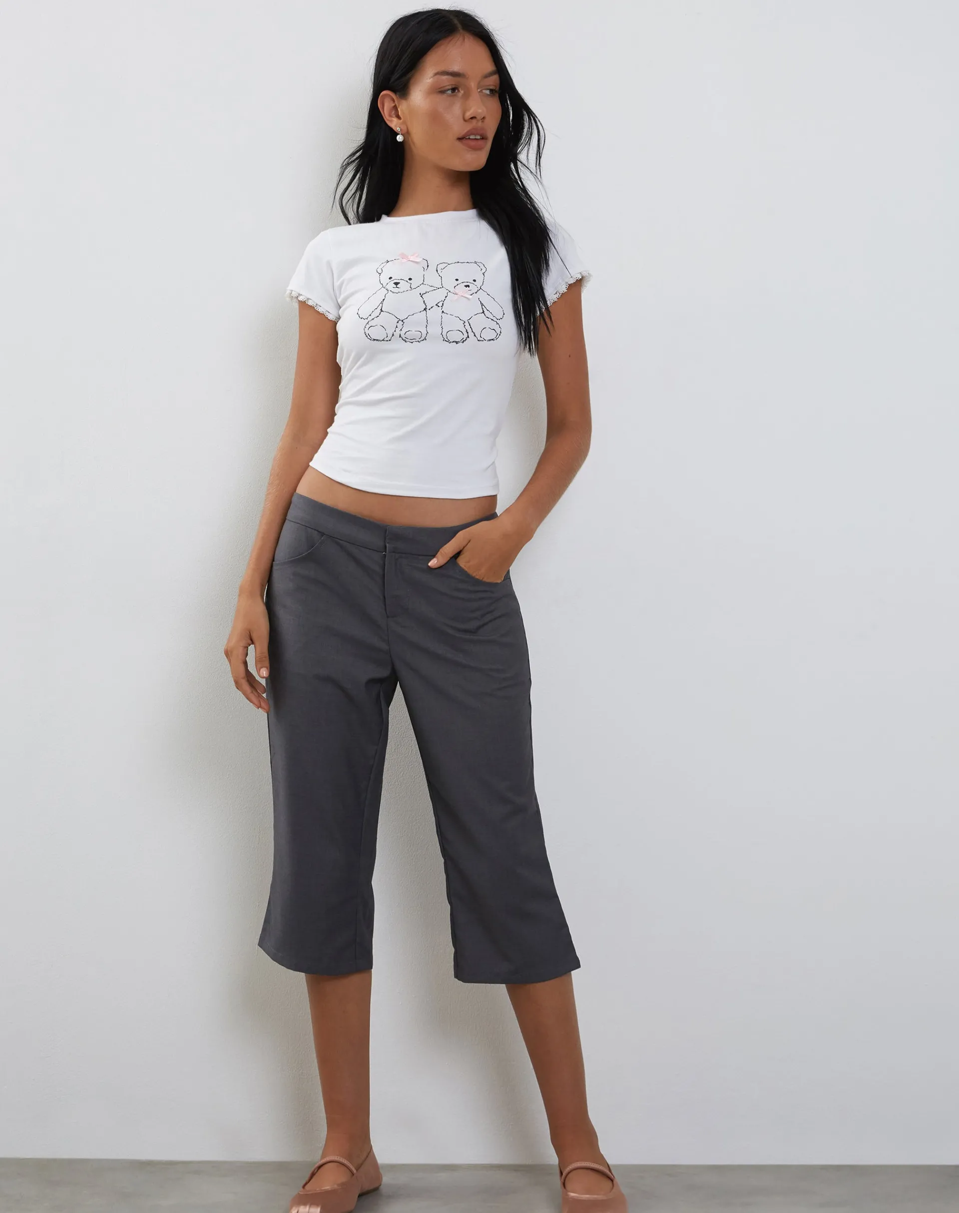Motel Rocks Printed Tops | Tees-Izzy Lace Trim Baby Tee in White Teddy Motif WhiteTeddyMotif