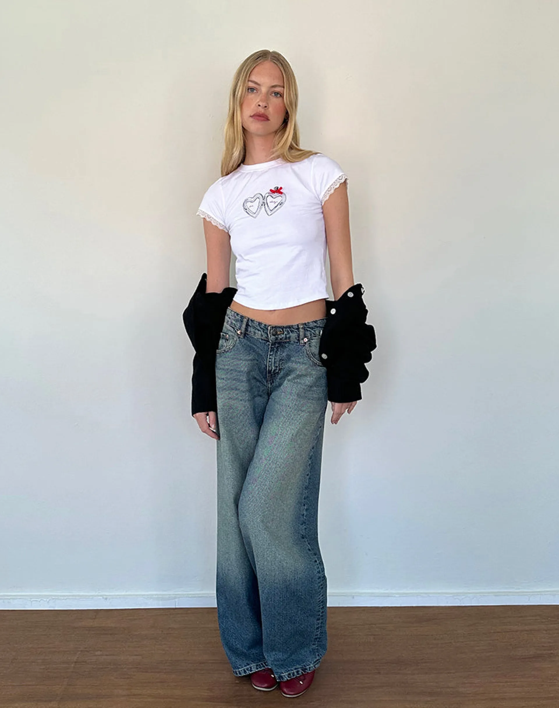 Motel Rocks Basics | Basic Tops-Izzy Tee with Me Always Motif in White with Bow MeAlwaysMotifinWhitewithBow