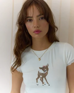 Motel Rocks Tees-Izzy Top in Off White Deer Print OffWhiteDeerPrint