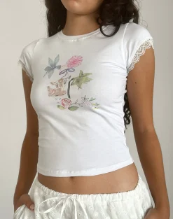 Motel Rocks Basic Tops | Printed Tops-Izzy Top in White Floral Bunch WhiteFloralBunch