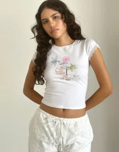 Motel Rocks Basic Tops | Printed Tops-Izzy Top in White Floral Bunch WhiteFloralBunch