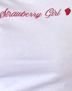 Motel Rocks Basic Tops | Printed Tops-Izzy Top in White Strawberry Girl Script WhiteStrawberryGirlScript