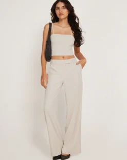 Motel Rocks Wide Leg Pants-Jabba Trouser in Light Cream lightcream