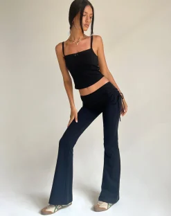 Motel Rocks Low Rise Pants-Jacie Jersey Flare Trouser in Black