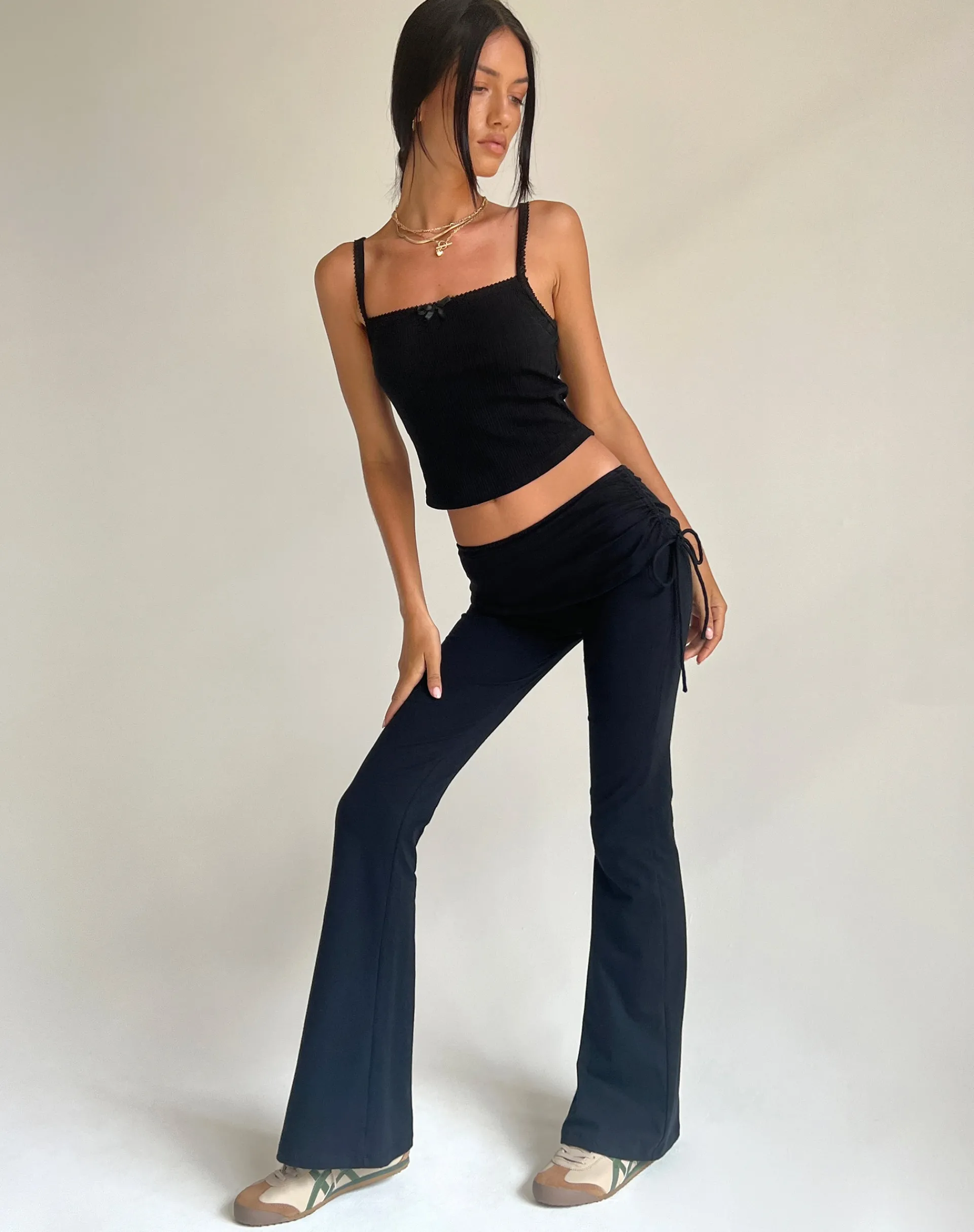 Motel Rocks Low Rise Pants-Jacie Jersey Flare Trouser in Black