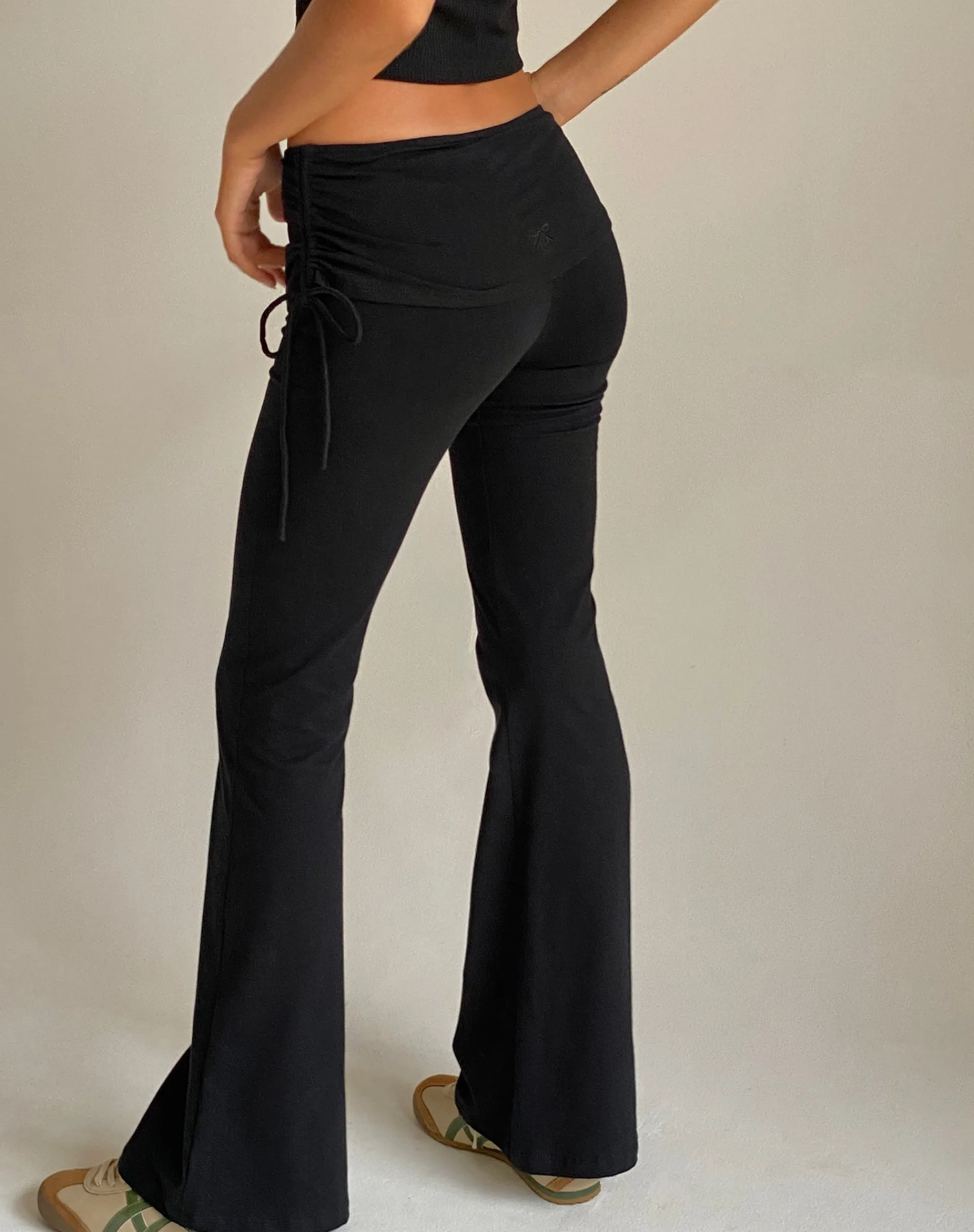 Motel Rocks Low Rise Pants-Jacie Jersey Flare Trouser in Black