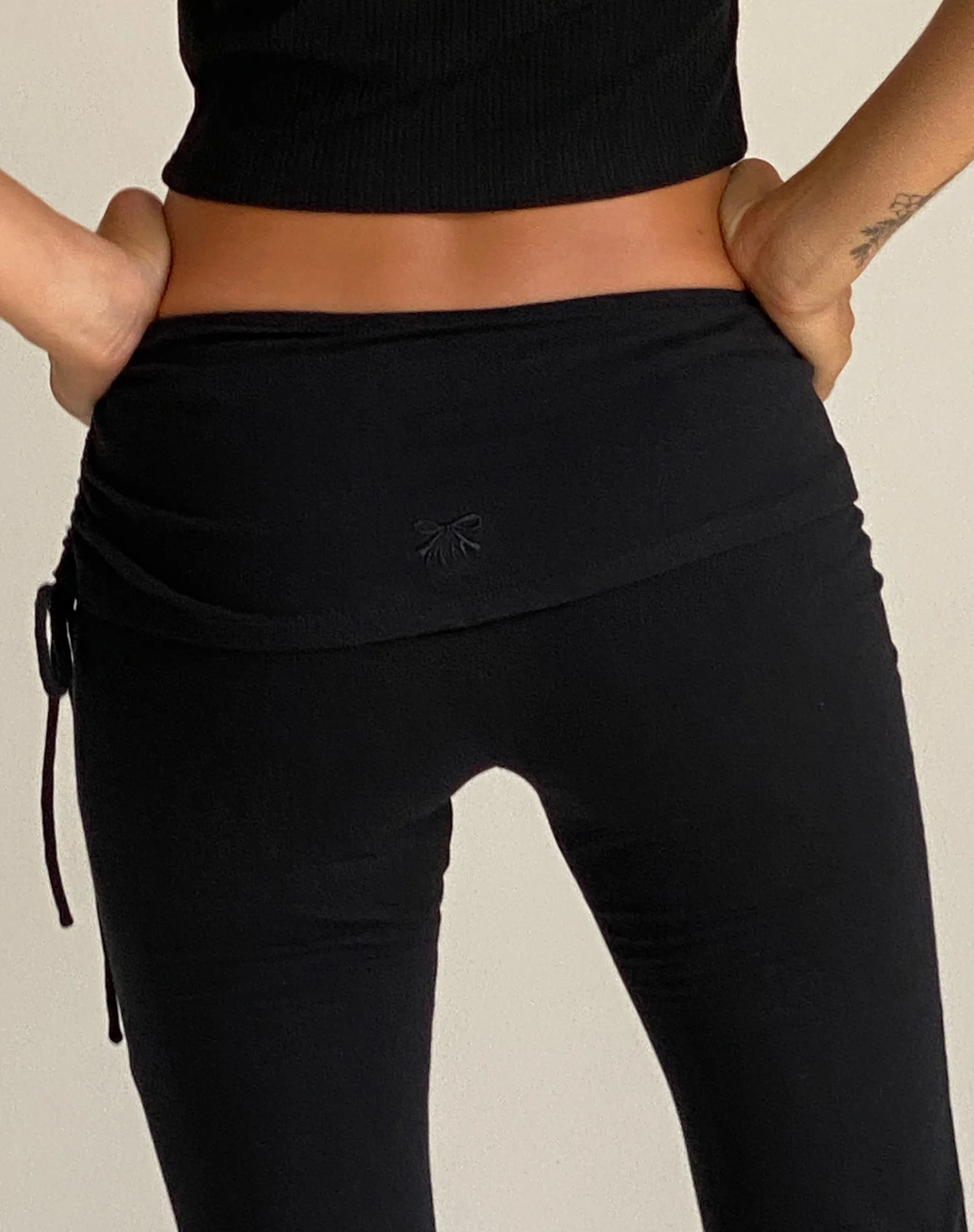 Motel Rocks Low Rise Pants-Jacie Jersey Flare Trouser in Black