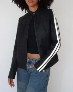 Motel Rocks Pu Jackets-Jacquie Zip Up Biker Jacket in PU Black PUBlack