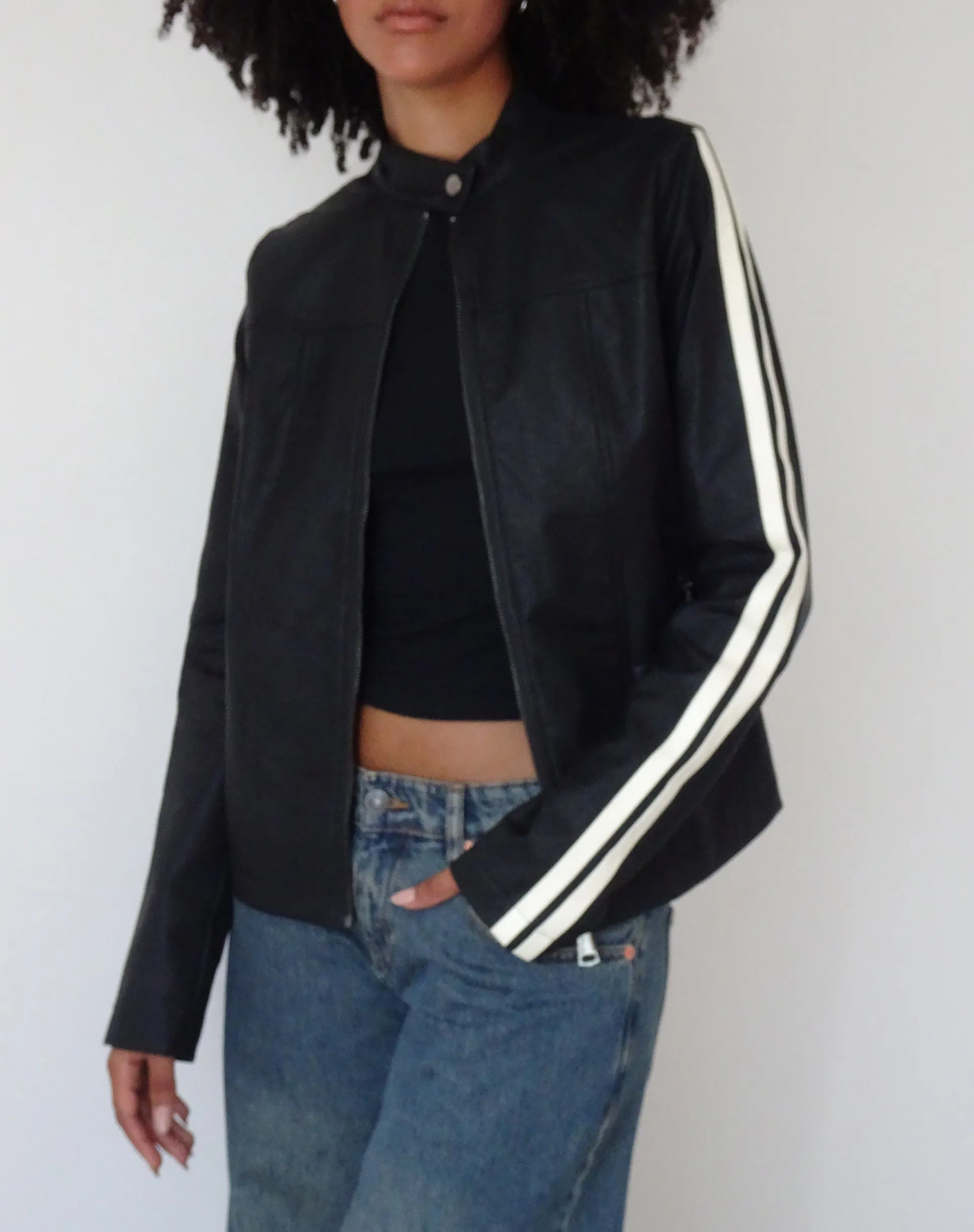 Motel Rocks Pu Jackets-Jacquie Zip Up Biker Jacket in PU Black PUBlack