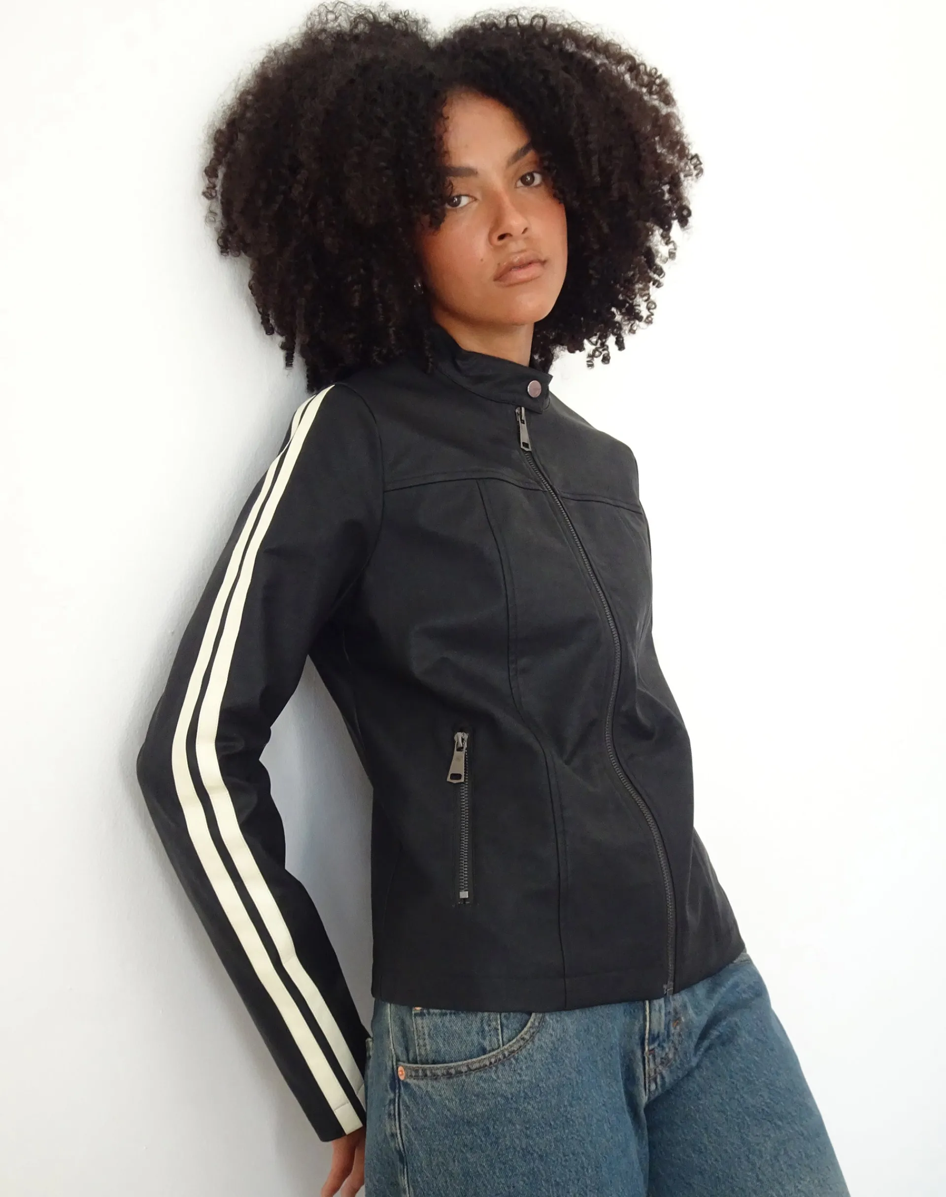 Motel Rocks Pu Jackets-Jacquie Zip Up Biker Jacket in PU Black PUBlack