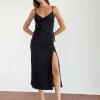 Motel Rocks Midi Dresses-Jacy Ruffle Midi Dress in Mesh Black