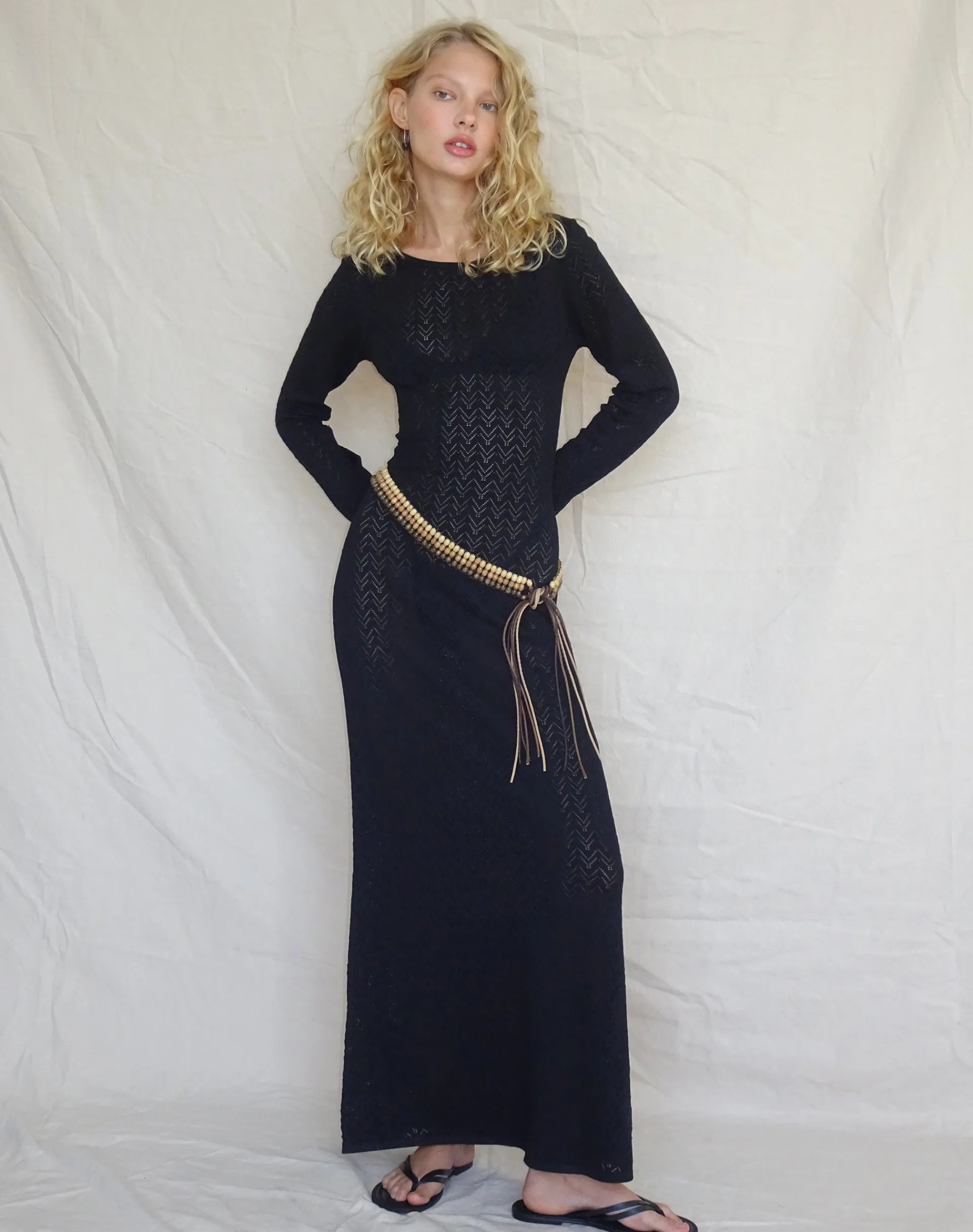 Motel Rocks Long Sleeve Dresses-Jadie Open Back Maxi Dress in Black