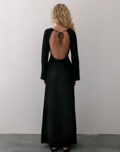 Motel Rocks Long Sleeve Dresses-Jadie Open Back Maxi Dress in Black