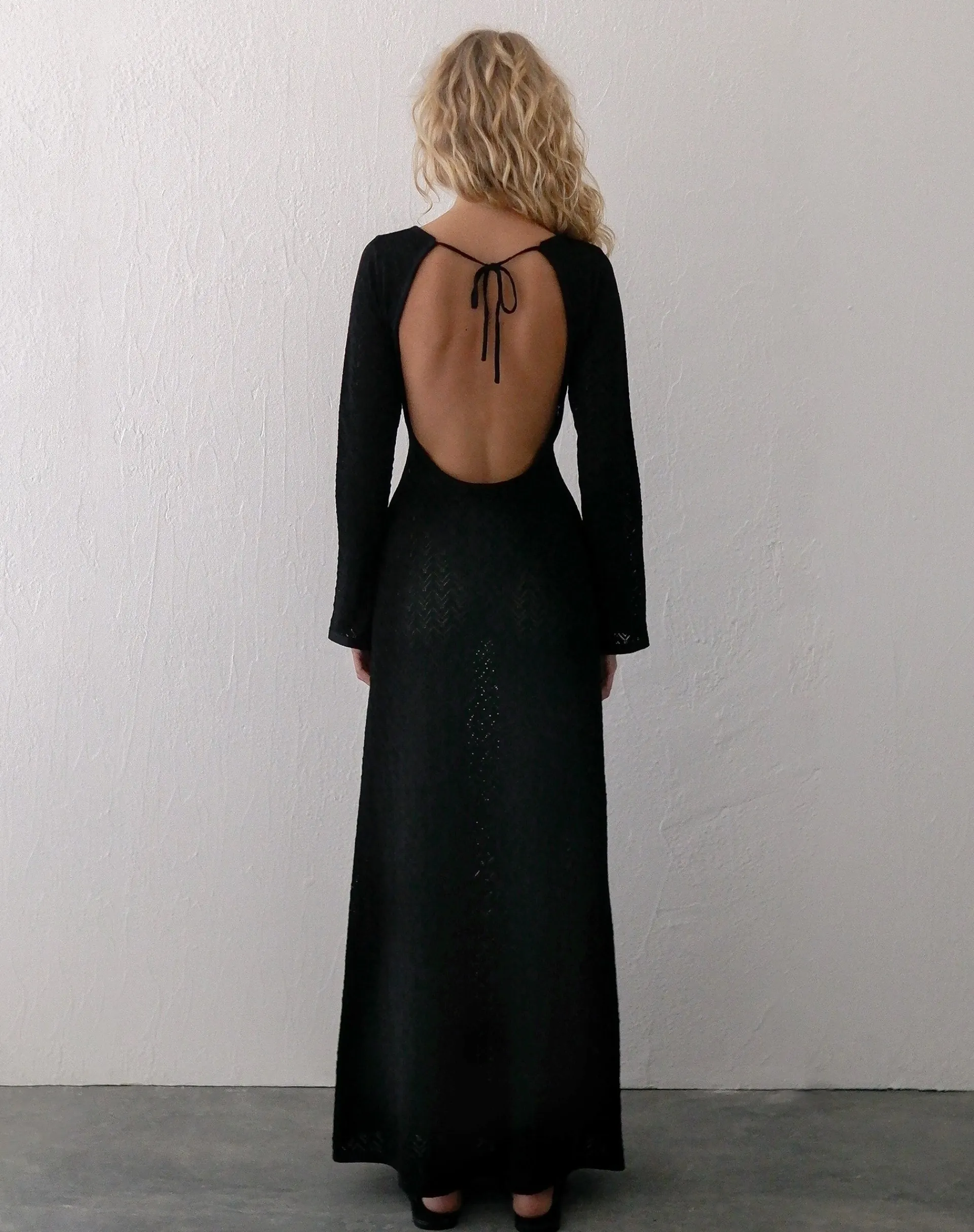 Motel Rocks Long Sleeve Dresses-Jadie Open Back Maxi Dress in Black