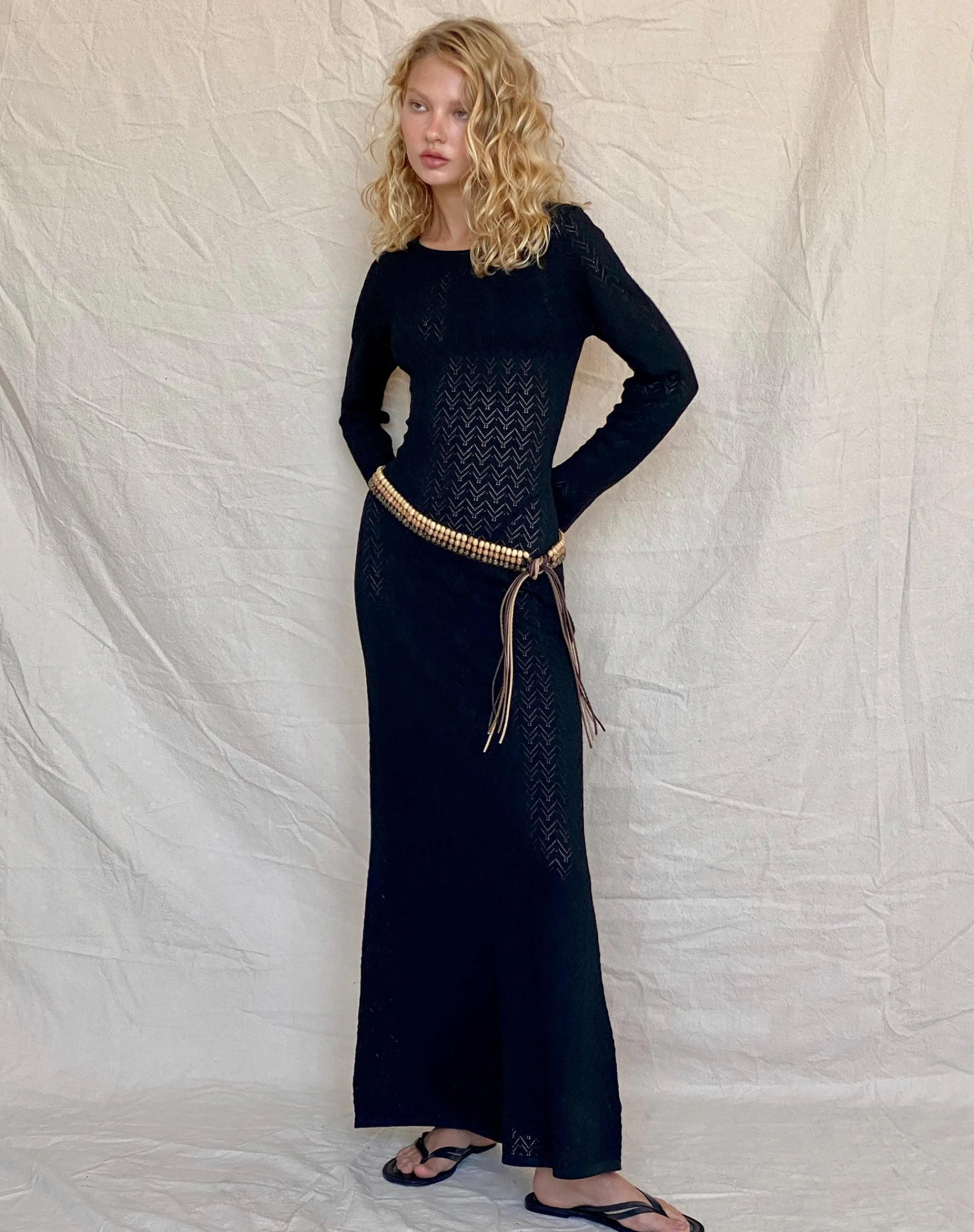 Motel Rocks Long Sleeve Dresses-Jadie Open Back Maxi Dress in Black