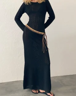 Motel Rocks Long Sleeve Dresses-Jadie Open Back Maxi Dress in Black