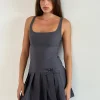 Motel Rocks Tailoring | Party Dresses-Jadzia Drop Waist Mini Dress in Charcoal Grey charcoalgrey