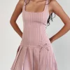 Motel Rocks Printed Dresses | Day Dresses-Jadzia Drop Waist Mini Dress in Blush Pinstripe BlushPinstripe