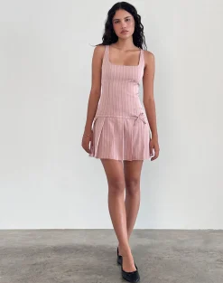 Motel Rocks Printed Dresses | Day Dresses-Jadzia Drop Waist Mini Dress in Blush Pinstripe BlushPinstripe