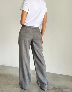Motel Rocks Tailoring | Wide Leg Pants-Jaliba Smart Trouser in Grey Pinstripe Tailoring