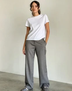 Motel Rocks Tailoring | Wide Leg Pants-Jaliba Smart Trouser in Grey Pinstripe Tailoring