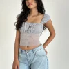 Motel Rocks Printed Tops-Jamet Top in Flock Chic Petals Grey