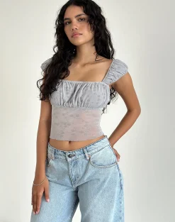 Motel Rocks Printed Tops-Jamet Top in Flock Chic Petals Grey